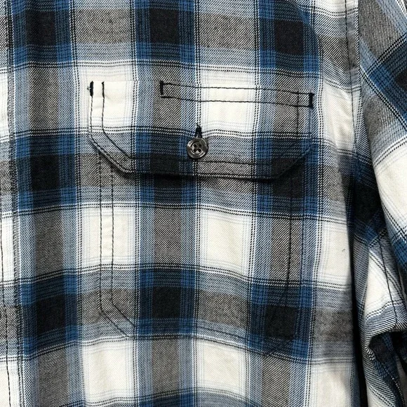 Calvin Klein Jeans Mens Button Up Plaid Shirt Blue Light Flannel Gravity Large - Picture 3 of 11